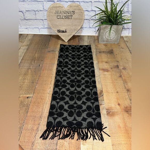 COACH WOOL SCARF - Lambs wool 100% black and gray - Picture 2 of 10